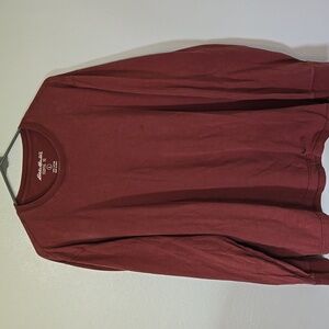 Eddie Bauer Maroon Long Sleeve Essential Tee 100% Cotton Size Large